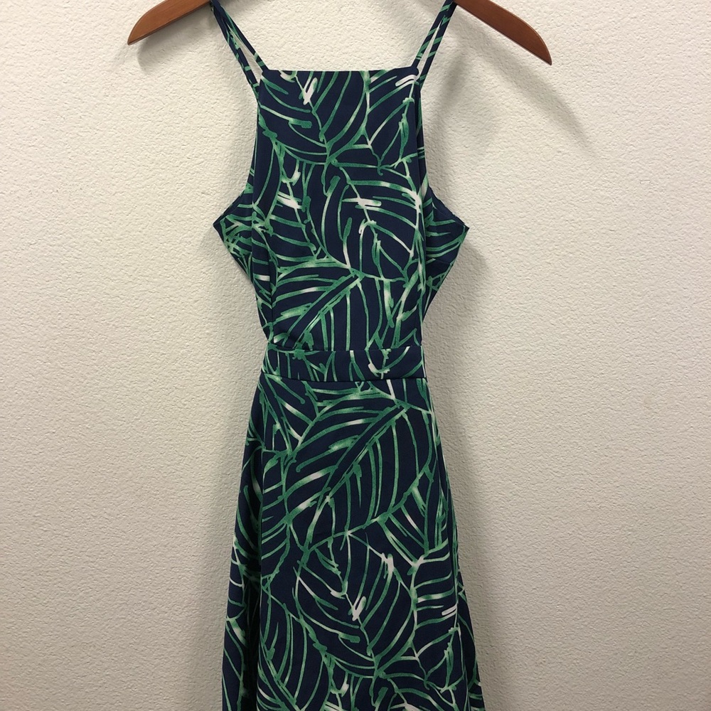 Navy and Green leaf dress